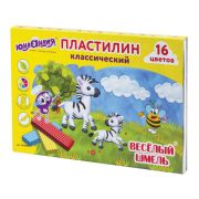 Пластилин 16 цв. 240г ЮНЛАНДИЯ «ВЕСЁЛЫЙ ШМЕЛЬ», СО СТЕКОМ, 104810