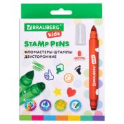 Фломастеры со штампами 08 цветов двусторонние «FUNNY STAMPS», BRAUBERG KIDS, картонная коробка