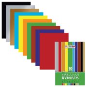 Цветная бумага А4 10 цв. 10л. мелованная, в папке, HATBER Creative, 195х280 мм, 10Бц4м