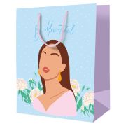 Пакет подарочный 18*23*10см MESHU «Duotone.PowderBeige-blue gradient», отд. фольгой, матовая ламина