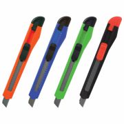 Нож канцелярский 9 мм STAFF, фиксатор, цв.корп., упак. с европодвесом, ассорти