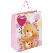 Пакет подарочный 26,5x12,7x33 см ЗОЛОТАЯ СКАЗКА «Lovely Kitty», глиттер, белый с розовым, 608242