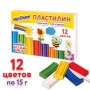Пластилин 12 цв. 180г ЮНЛАНДИЯ «ВЕСЕЛЫЙ ШМЕЛЬ», СО СТЕКОМ, 106672