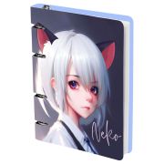 Тетрадь на кольцах А5 100л., MESHU «Neko», картон, матовая ламинация, тиснение фольгой