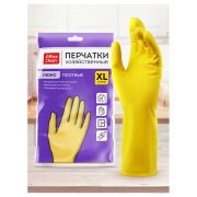 Перчатки латексные XL OfficeClean ЛЮКС, многоразовые, хлопчатобумажное напыление, плотные, желтые