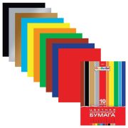 Цветная бумага А4 10 цв. 10л. мелованная САМОКЛЕЯЩАЯСЯ, 10 листов 10 цветов, папка, HATBER Creative, 194х280