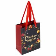 Пакет подарочный новогодний 11,4x6,4x14,6 см ЗОЛОТАЯ СКАЗКА «New Year» фольга, чёрный/красный, 608228
