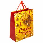 Пакет подарочный новогодний 26,5x12,7x33 см ЗОЛОТАЯ СКАЗКА «New Year» глиттер, красный/золото, 608229