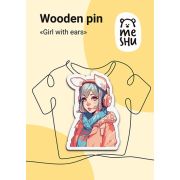 Значок деревянный MESHU «Girls with ears» каширование
