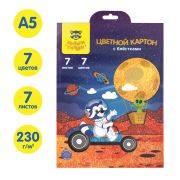 Картон цветной А5, Мульти-Пульти, 7л., 7цв., с блестками, «Енот в космосе»