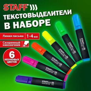 Набор маркеров-текстовыделителей 6 ЦВЕТОВ НЕОНОВЫХ, STAFF College «STICK NEON», линия письма 1-4 мм